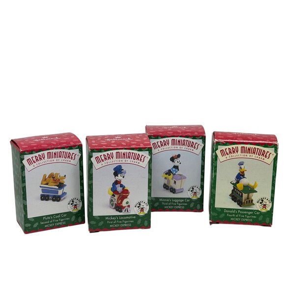 VTG Hallmark Merry Miniatures Mickey Express Set 4 Disney Train Ornaments Gift - Picture 1 of 5